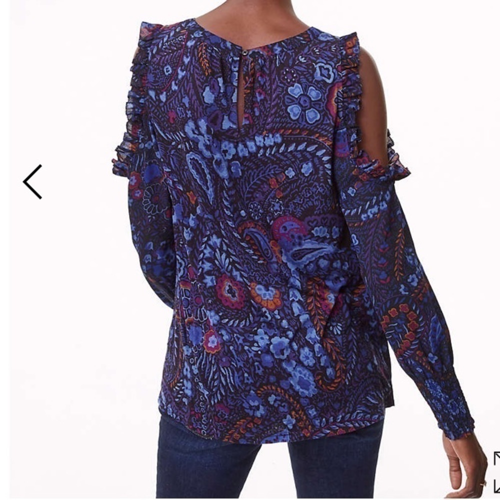 LOFT Paisley Ruffle Cold Shoulder Top - Picture 3 of 4